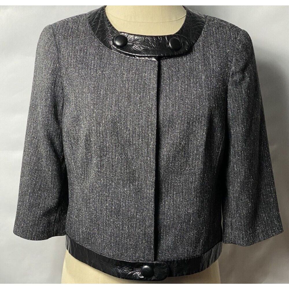Worthington Cropped Jacket Faux Leather Trim Y2K Women Size Medium Gray Shimmer